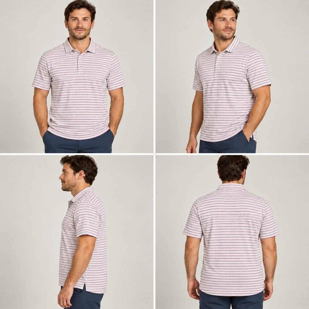 Peter Millar Polo Shirt Mens Small Pink White Stripe Short Sleeve